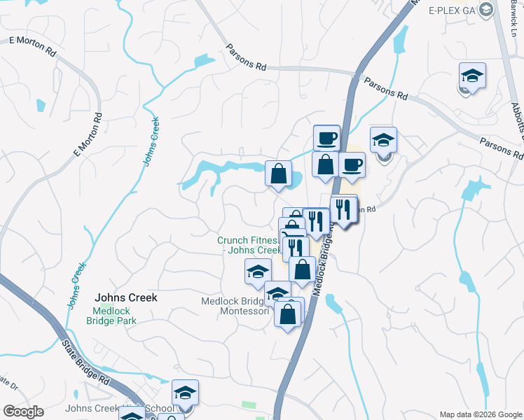 map of restaurants, bars, coffee shops, grocery stores, and more near 220 Lake Heights Drive in Alpharetta