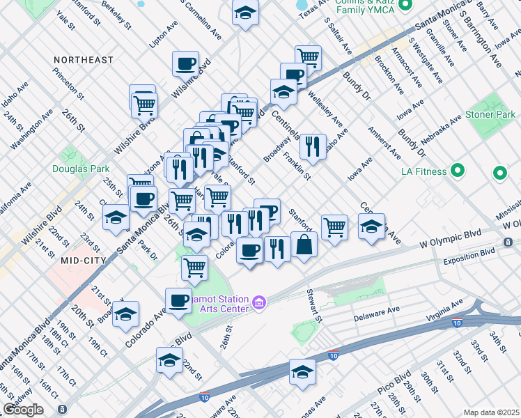 map of restaurants, bars, coffee shops, grocery stores, and more near 2911 Colorado Avenue in Santa Monica