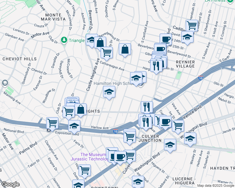 map of restaurants, bars, coffee shops, grocery stores, and more near 3046 Bagley Avenue in Los Angeles