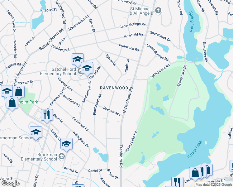 map of restaurants, bars, coffee shops, grocery stores, and more near 5802 Sylvan Drive in Columbia