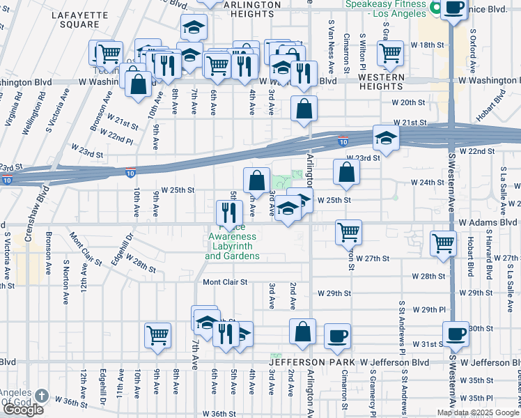 map of restaurants, bars, coffee shops, grocery stores, and more near 2533 4th Avenue in Los Angeles