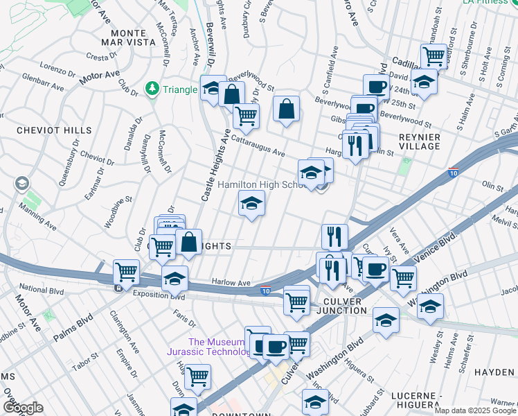 map of restaurants, bars, coffee shops, grocery stores, and more near 3038 Bagley Avenue in Los Angeles