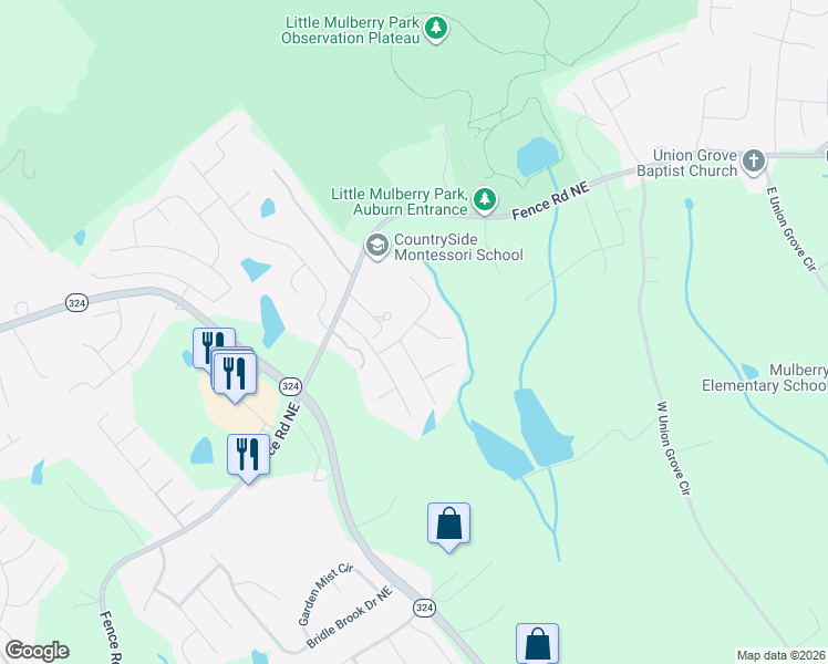 map of restaurants, bars, coffee shops, grocery stores, and more near 3649 Durham Run Way in Auburn