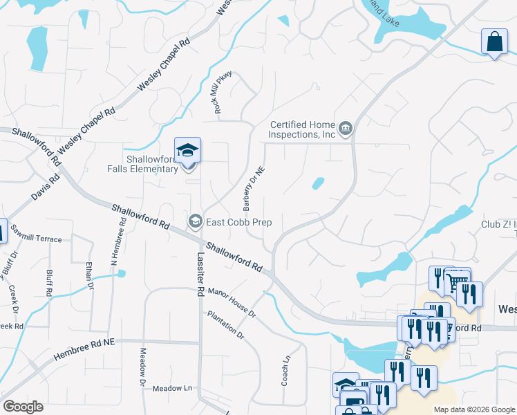map of restaurants, bars, coffee shops, grocery stores, and more near 4063 Bittersweet Drive in Roswell