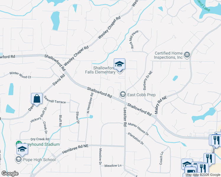 map of restaurants, bars, coffee shops, grocery stores, and more near 3508 Montwood Court in Marietta
