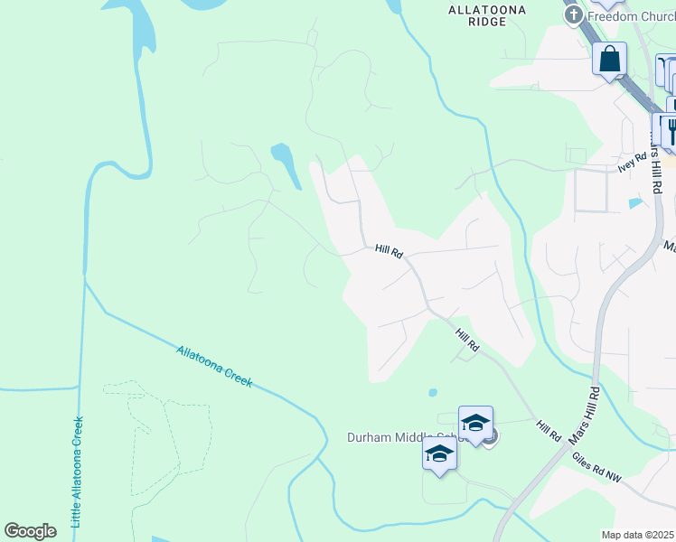 map of restaurants, bars, coffee shops, grocery stores, and more near 5341 Hill Road in Acworth