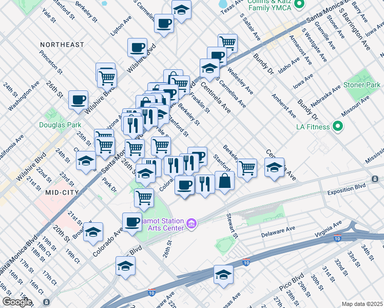 map of restaurants, bars, coffee shops, grocery stores, and more near 2911 Colorado Avenue in Santa Monica
