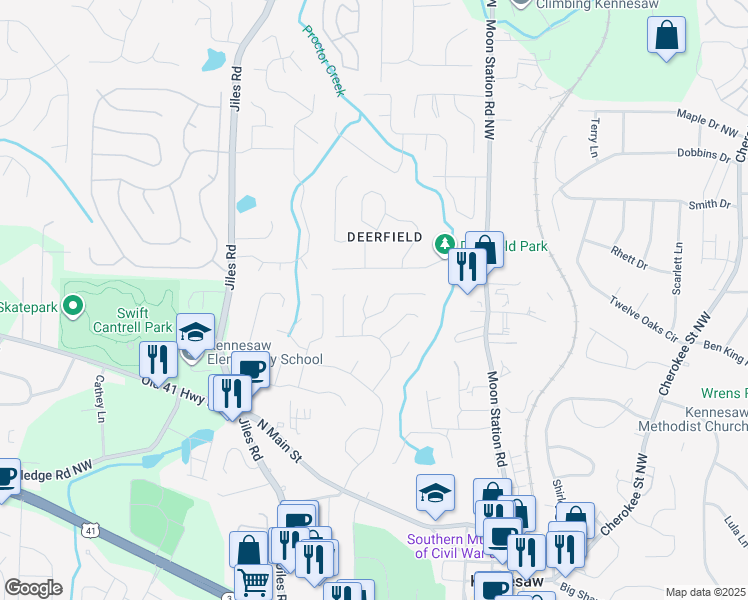 map of restaurants, bars, coffee shops, grocery stores, and more near 1028 Worley Court Northwest in Kennesaw