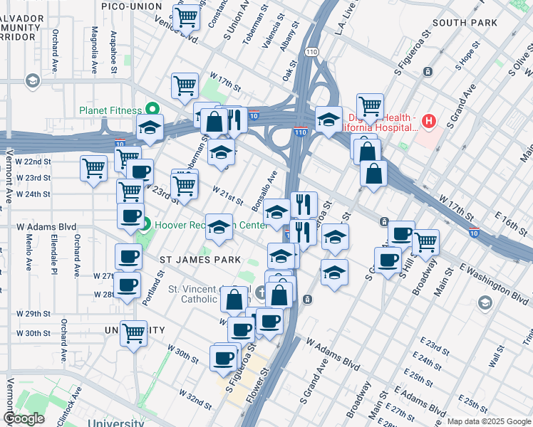 map of restaurants, bars, coffee shops, grocery stores, and more near 1981 Estrella Avenue in Los Angeles