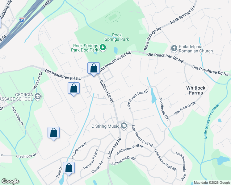 map of restaurants, bars, coffee shops, grocery stores, and more near 347 Collins Glen Court in Lawrenceville