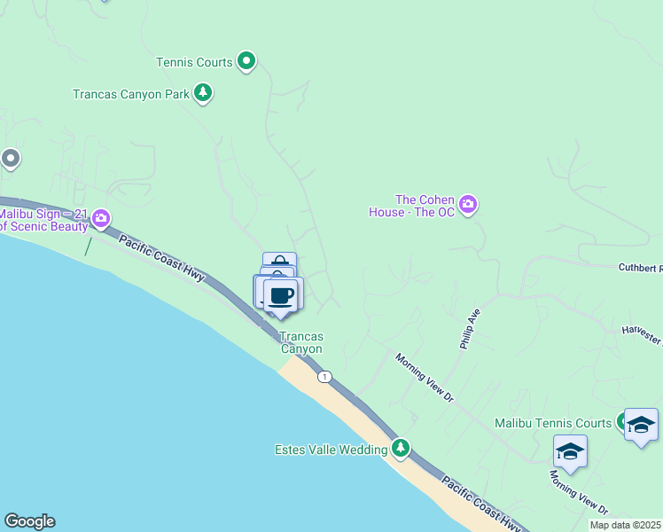 map of restaurants, bars, coffee shops, grocery stores, and more near 6280 Paseo Canyon Drive in Malibu