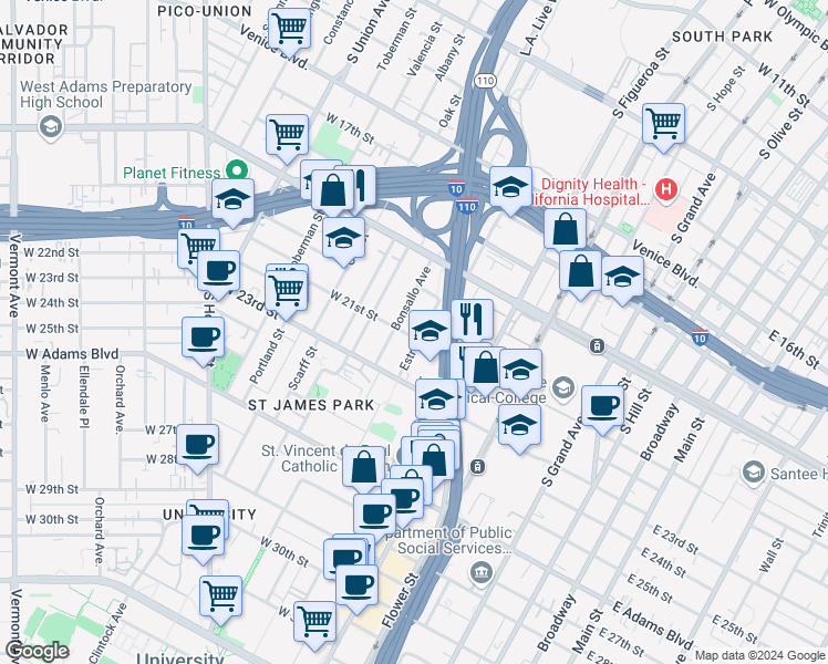 map of restaurants, bars, coffee shops, grocery stores, and more near 1981 Estrella Avenue in Los Angeles