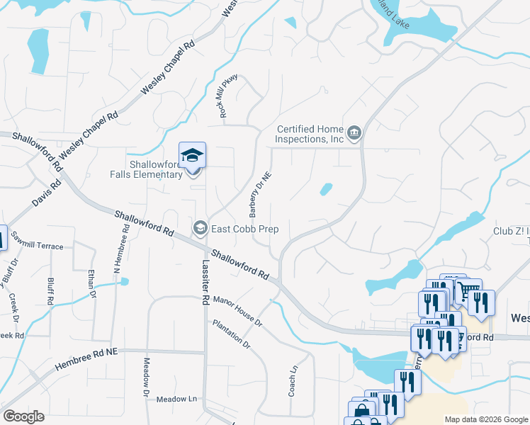 map of restaurants, bars, coffee shops, grocery stores, and more near 4063 Bittersweet Drive in Roswell
