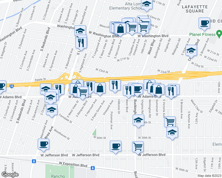 map of restaurants, bars, coffee shops, grocery stores, and more near 2517 Lucerne Avenue in Los Angeles