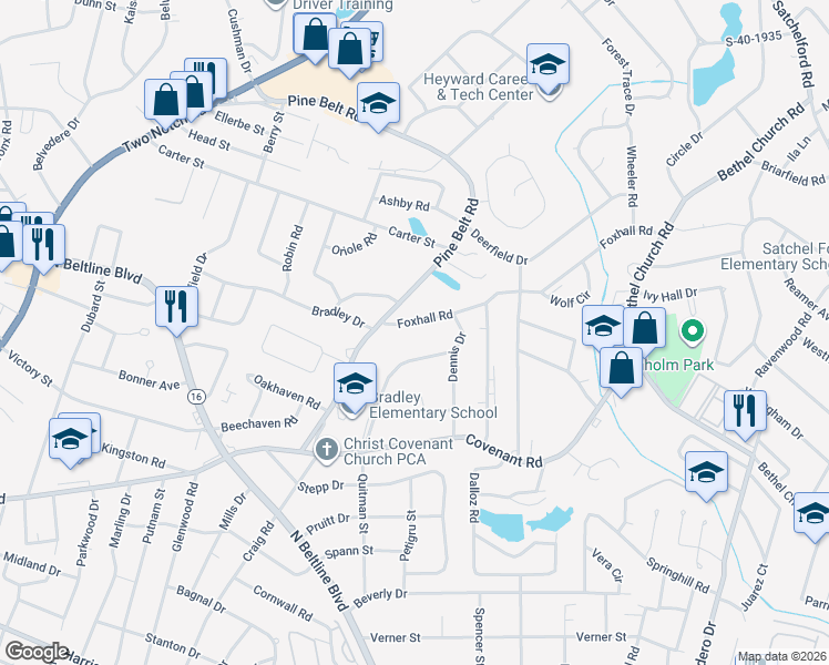 map of restaurants, bars, coffee shops, grocery stores, and more near 3228 Foxhall Rd in Columbia