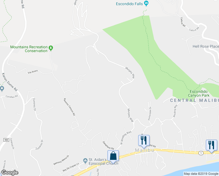 map of restaurants, bars, coffee shops, grocery stores, and more near 6201 Murphy Way in Malibu