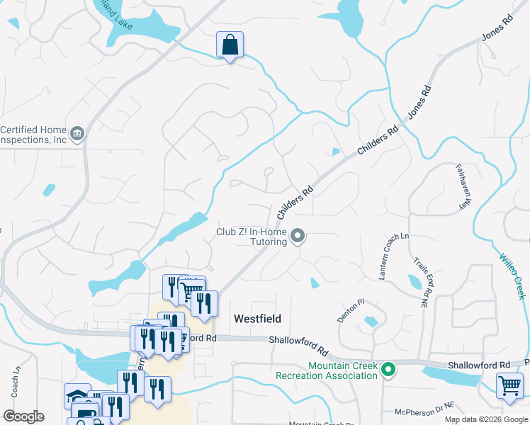 map of restaurants, bars, coffee shops, grocery stores, and more near 4564 Vendome Place in Roswell