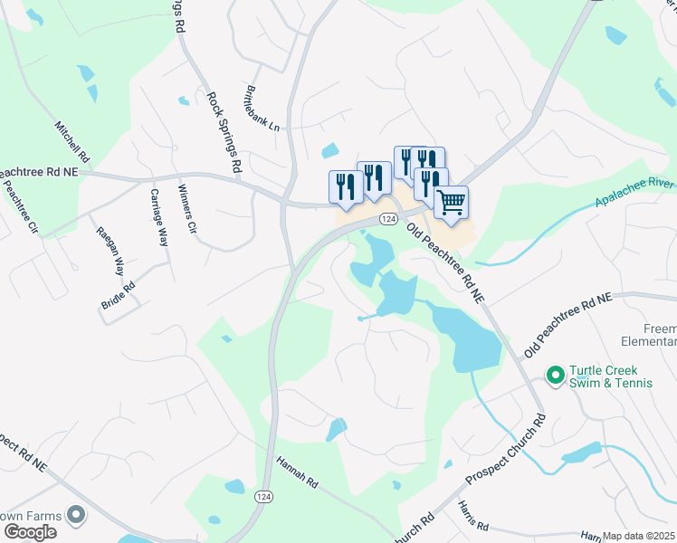 map of restaurants, bars, coffee shops, grocery stores, and more near 1865 Terrace Lake Drive in Lawrenceville