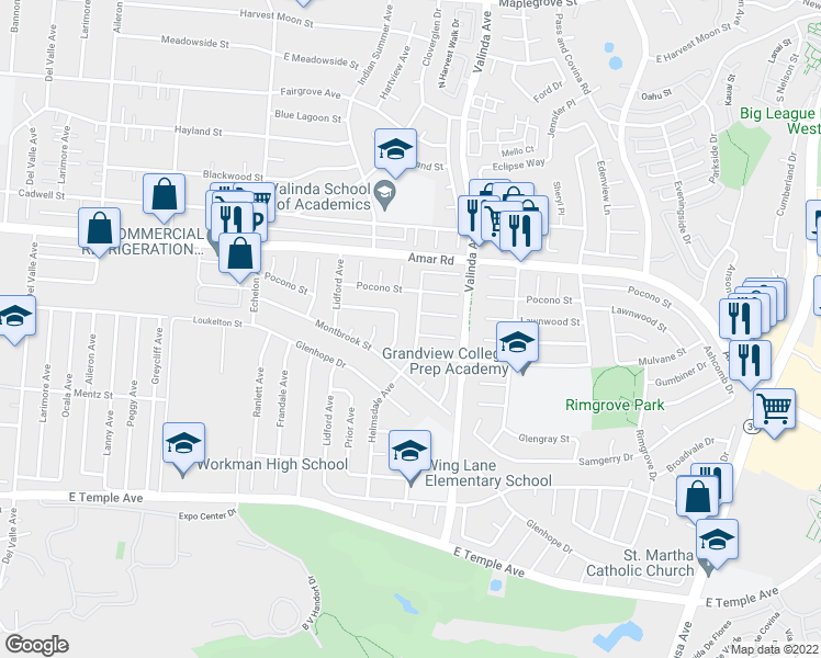 map of restaurants, bars, coffee shops, grocery stores, and more near 855 Helmsdale Avenue in La Puente
