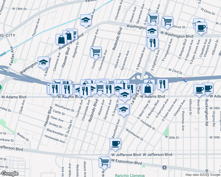 map of restaurants, bars, coffee shops, grocery stores, and more near 2510 Alsace Avenue in Los Angeles