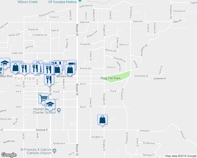 map of restaurants, bars, coffee shops, grocery stores, and more near 35439 Yucaipa Boulevard in Yucaipa