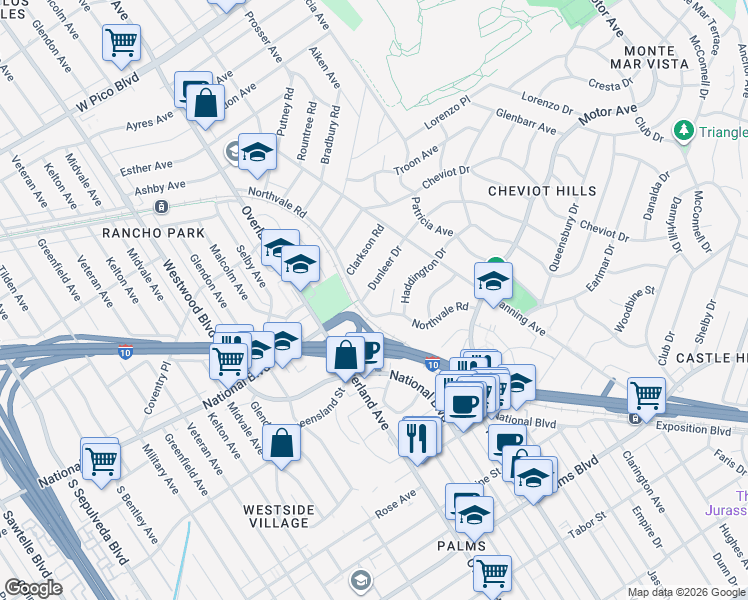 map of restaurants, bars, coffee shops, grocery stores, and more near 10462 Northvale Road in Los Angeles