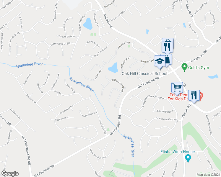 map of restaurants, bars, coffee shops, grocery stores, and more near 1363 Wilkes Crest Court in Dacula