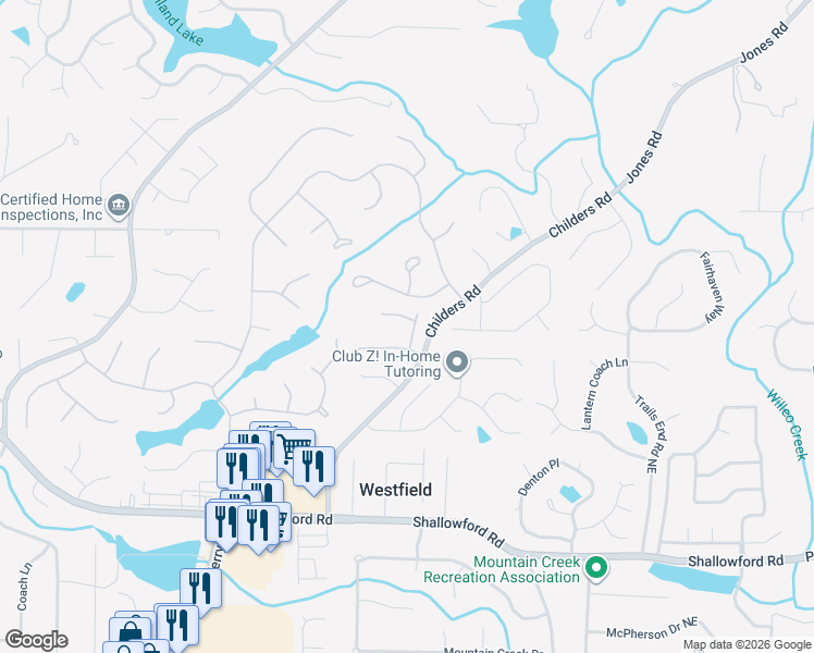 map of restaurants, bars, coffee shops, grocery stores, and more near 4564 Vendome Place in Roswell