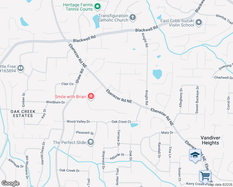 map of restaurants, bars, coffee shops, grocery stores, and more near 1622 Hickory Woods Way Northeast in Marietta