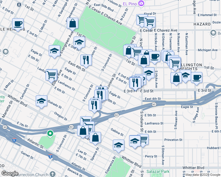 map of restaurants, bars, coffee shops, grocery stores, and more near 412 South Lorena Street in Los Angeles