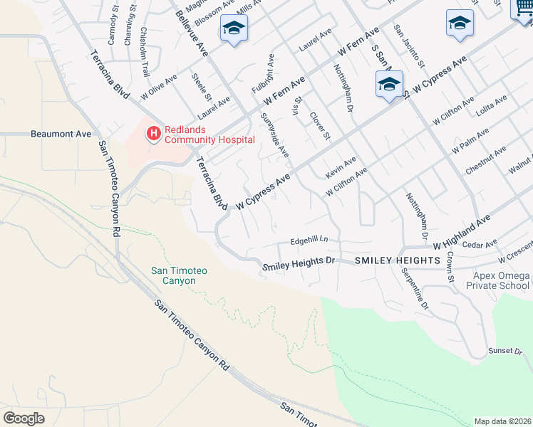 map of restaurants, bars, coffee shops, grocery stores, and more near 621 Beauregard Crescent in Redlands