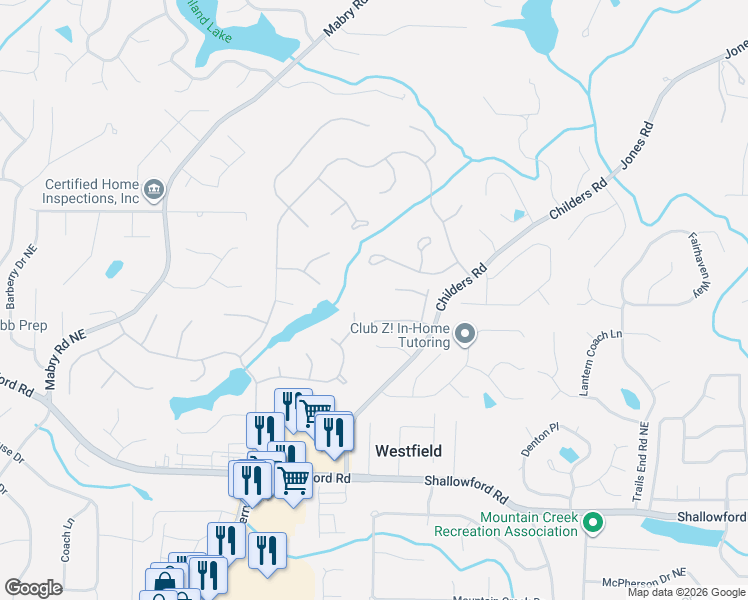 map of restaurants, bars, coffee shops, grocery stores, and more near 4536 Vendome Place in Roswell