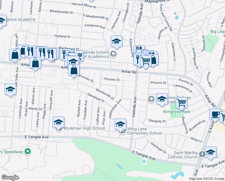 map of restaurants, bars, coffee shops, grocery stores, and more near 820 Lacon Avenue in La Puente