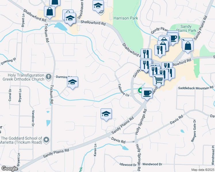 map of restaurants, bars, coffee shops, grocery stores, and more near 2810 Cranmore Court in Marietta