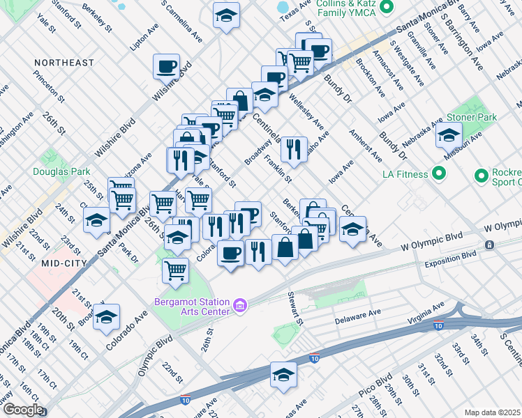 map of restaurants, bars, coffee shops, grocery stores, and more near 2944 Colorado Avenue in Santa Monica