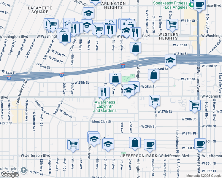 map of restaurants, bars, coffee shops, grocery stores, and more near 2533 4th Ave in Los Angeles