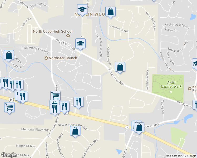 map of restaurants, bars, coffee shops, grocery stores, and more near 3186 Liberty Commons Drive Northwest in Kennesaw