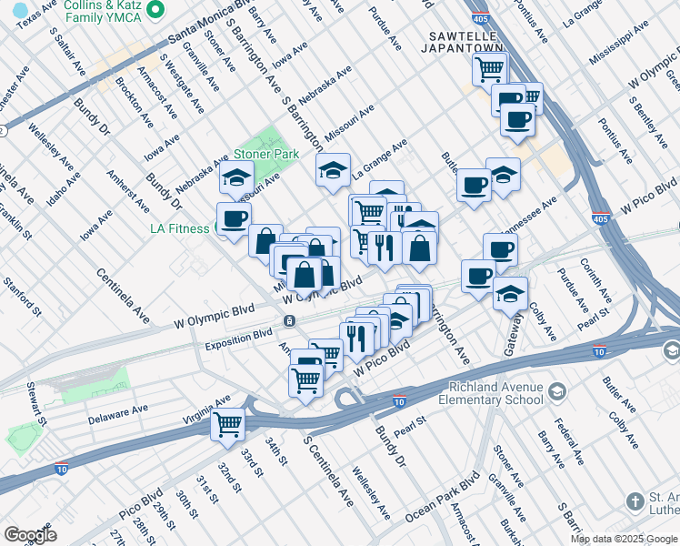 map of restaurants, bars, coffee shops, grocery stores, and more near in Los Angeles