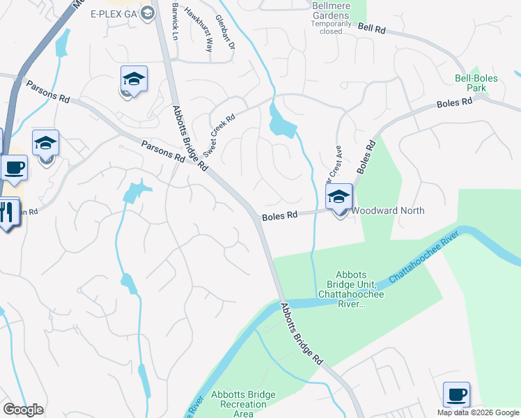 map of restaurants, bars, coffee shops, grocery stores, and more near 325 Winherst Lane in Duluth