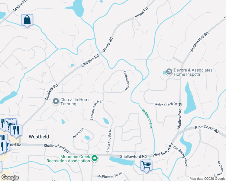 map of restaurants, bars, coffee shops, grocery stores, and more near 4946 Fairhaven Way in Roswell