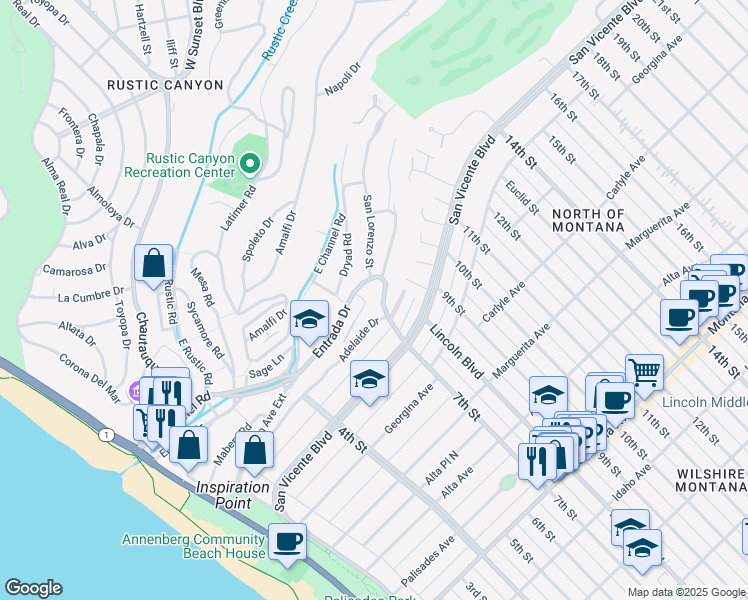 map of restaurants, bars, coffee shops, grocery stores, and more near 562 Stassi Lane in Santa Monica