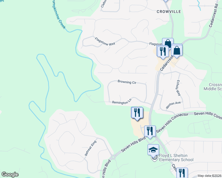 map of restaurants, bars, coffee shops, grocery stores, and more near 515 Browning Circle in Acworth