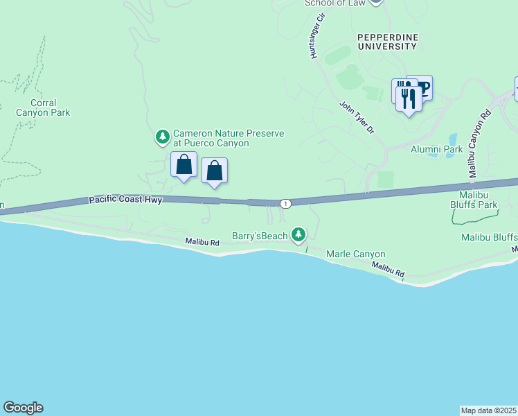 map of restaurants, bars, coffee shops, grocery stores, and more near 24834 California 1 in Malibu