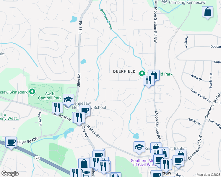 map of restaurants, bars, coffee shops, grocery stores, and more near 1011 Darvin Lane in Kennesaw
