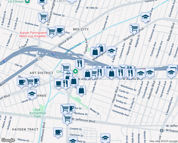 map of restaurants, bars, coffee shops, grocery stores, and more near 2539 Thurman Avenue in Los Angeles
