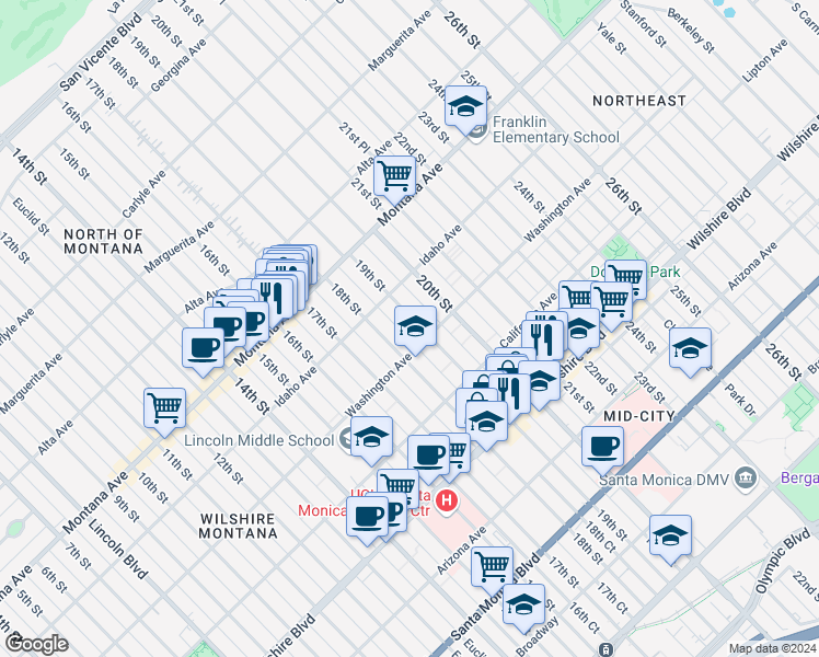 map of restaurants, bars, coffee shops, grocery stores, and more near 948 19th Street in Santa Monica