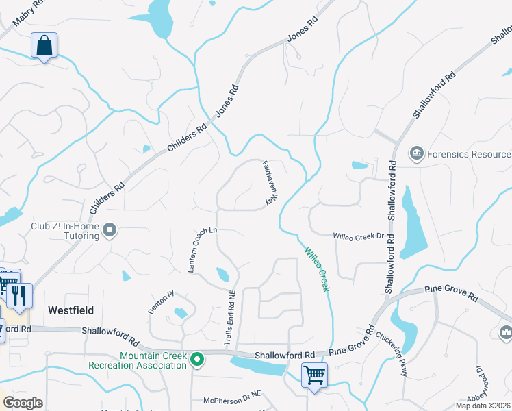 map of restaurants, bars, coffee shops, grocery stores, and more near 4955 Fairhaven Way in Roswell