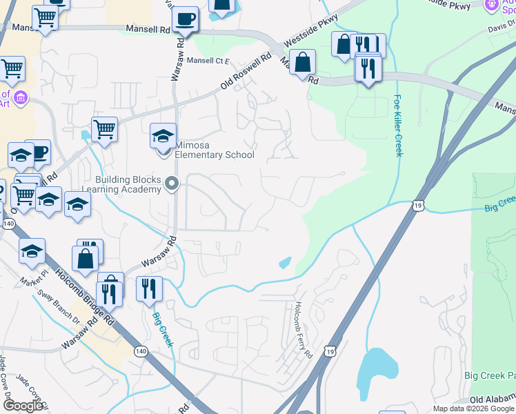 map of restaurants, bars, coffee shops, grocery stores, and more near 460 Worthington Hills Ct in Roswell