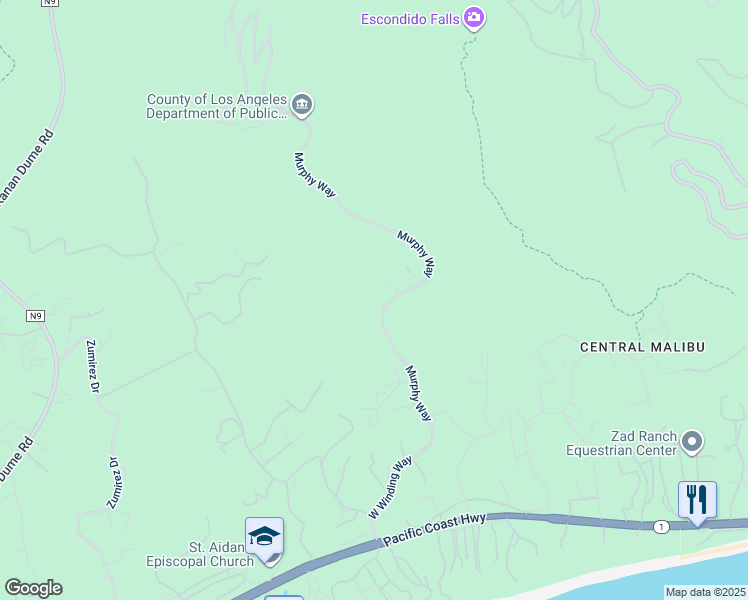 map of restaurants, bars, coffee shops, grocery stores, and more near 6093 Murphy Way in Malibu