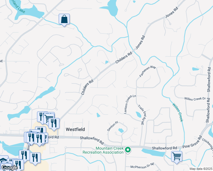 map of restaurants, bars, coffee shops, grocery stores, and more near 1700 Ellenwood Drive Northeast in Roswell